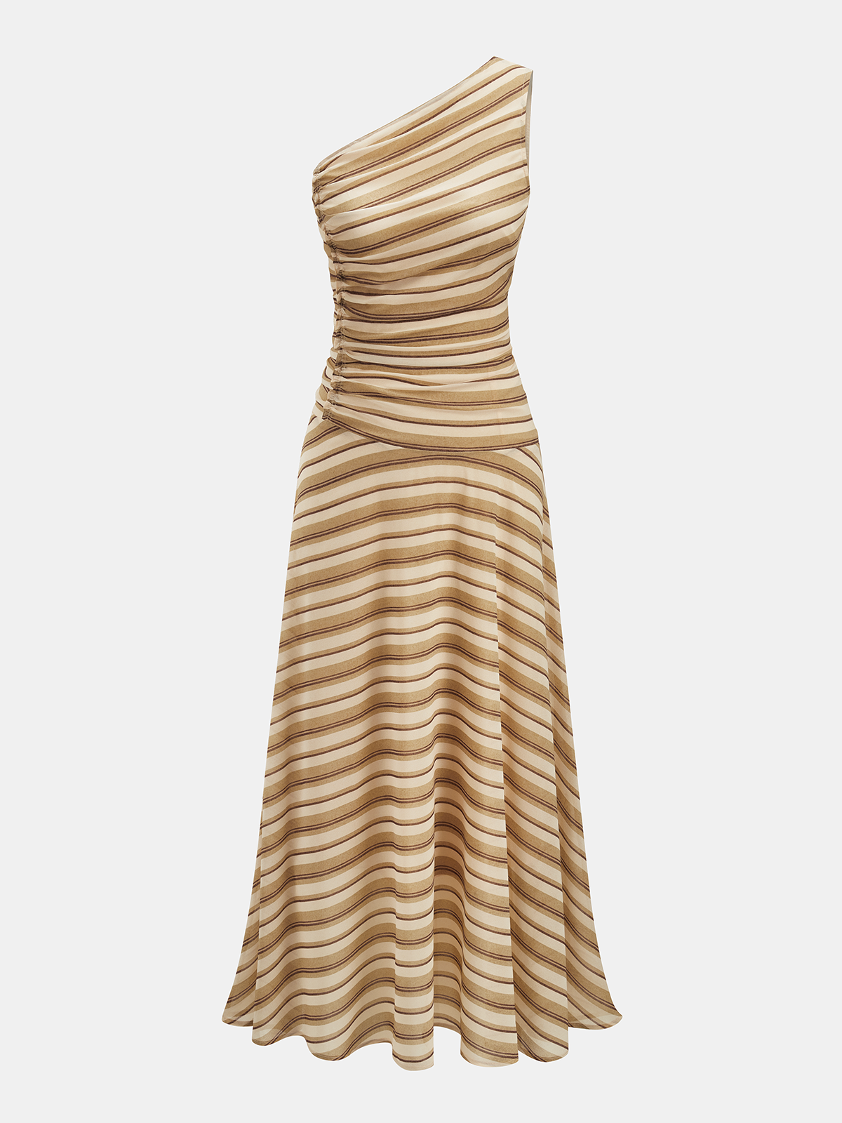 Maxikleid mit Raffungen, One Shoulder und Streifen