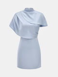Hochgeschlossenes Satin-Minikleid mit Cape-Ärmeln