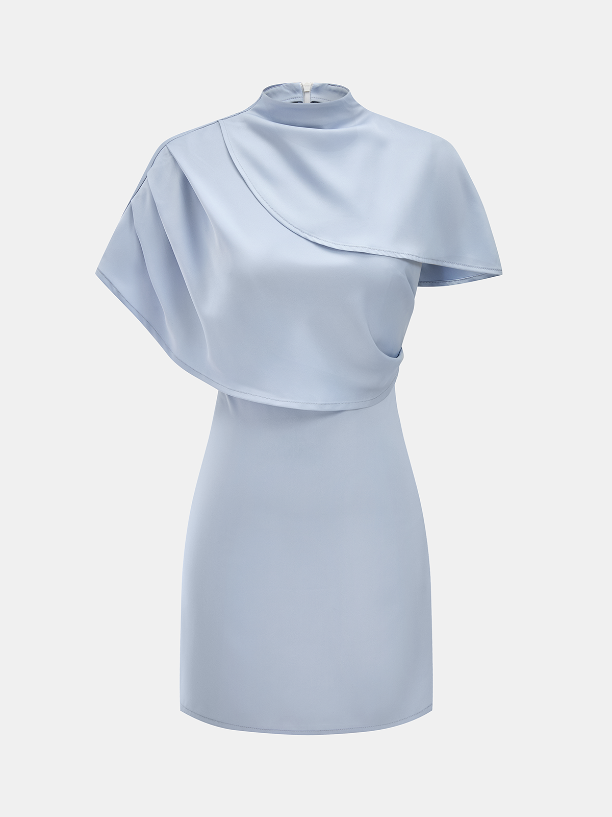 Hochgeschlossenes Satin-Minikleid mit Cape-Ärmeln