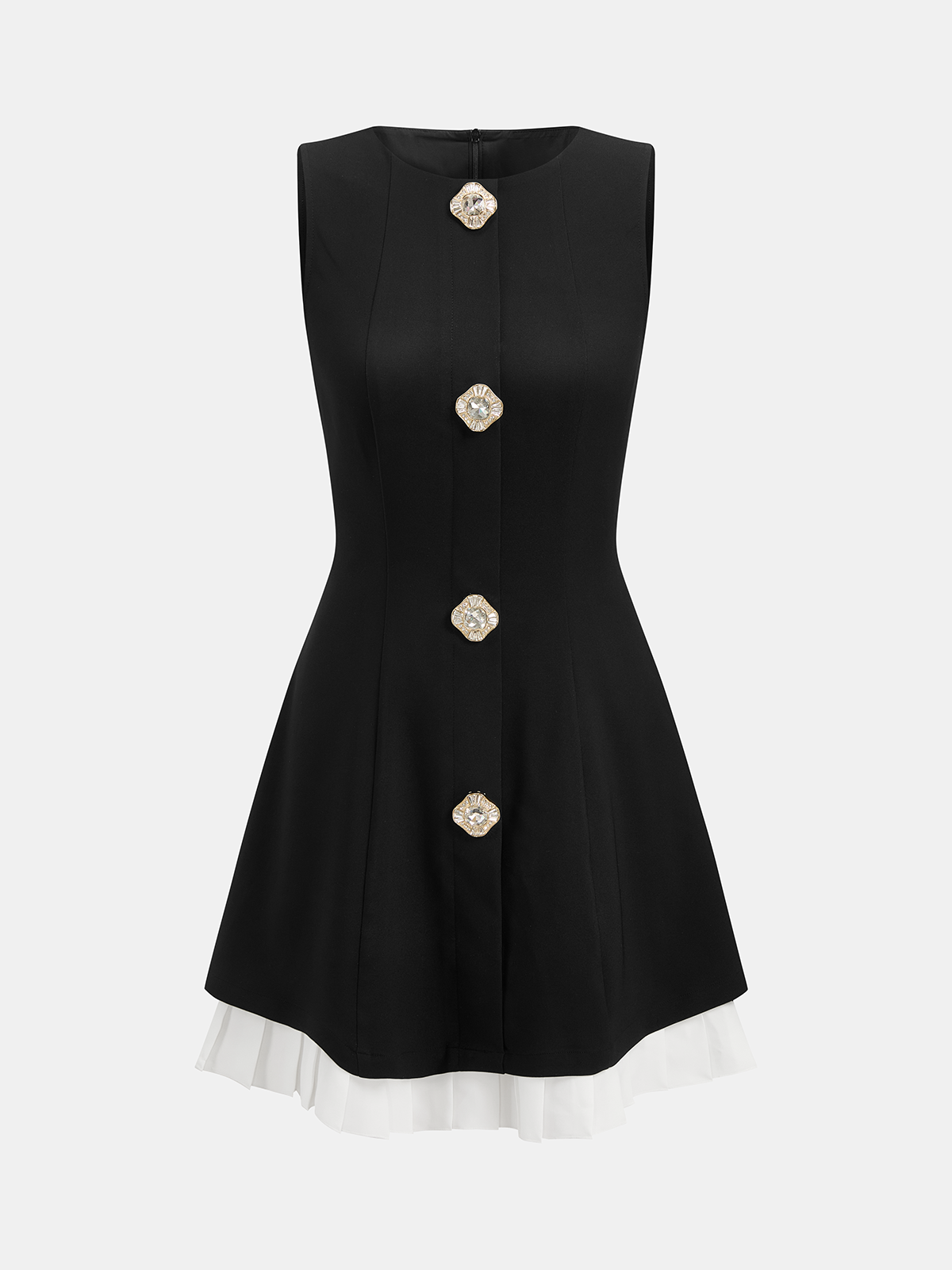 Robe sans manches à détail strass et ourlet contrastant