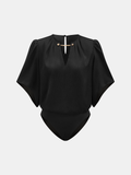 Chain Detail V-Neck Flutter Sleeve Bodysuit