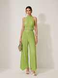 Gefaltetes Neckholder Crop Top & Hose Set