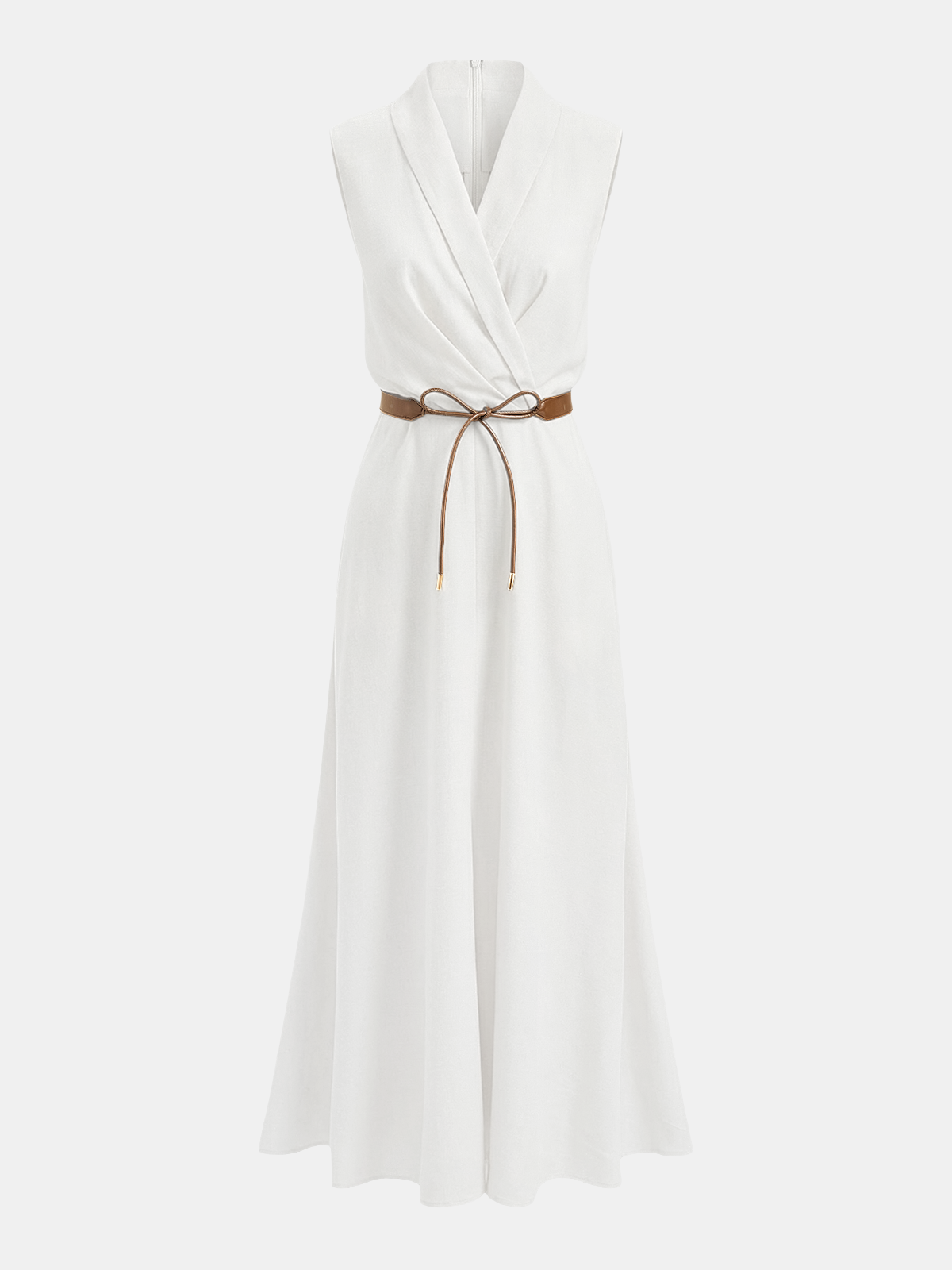 Robe longue portefeuille sans manches ceinturée