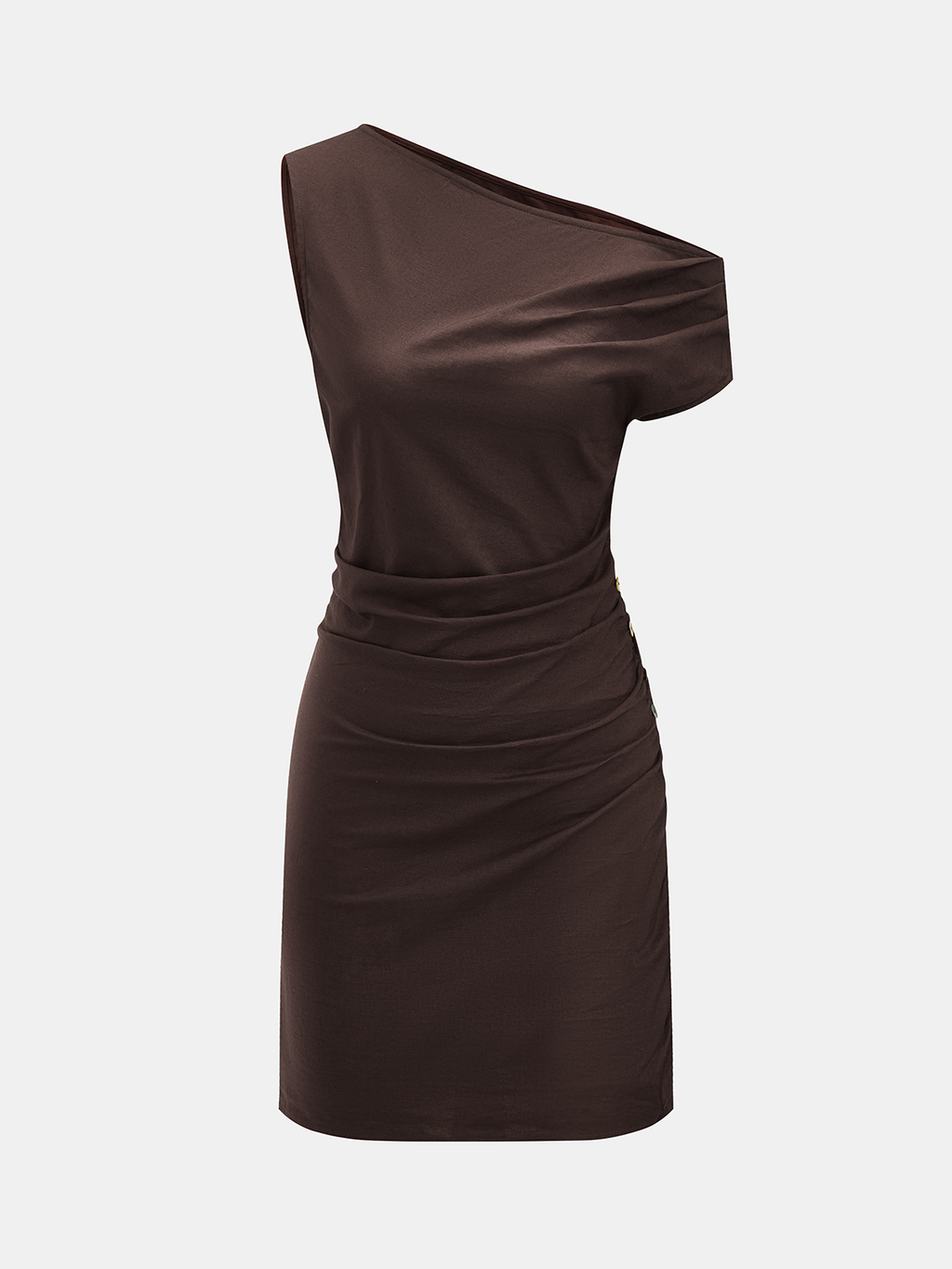 Kurzes One-Shoulder-Kleid aus Baumwollleinen mit Raffungen