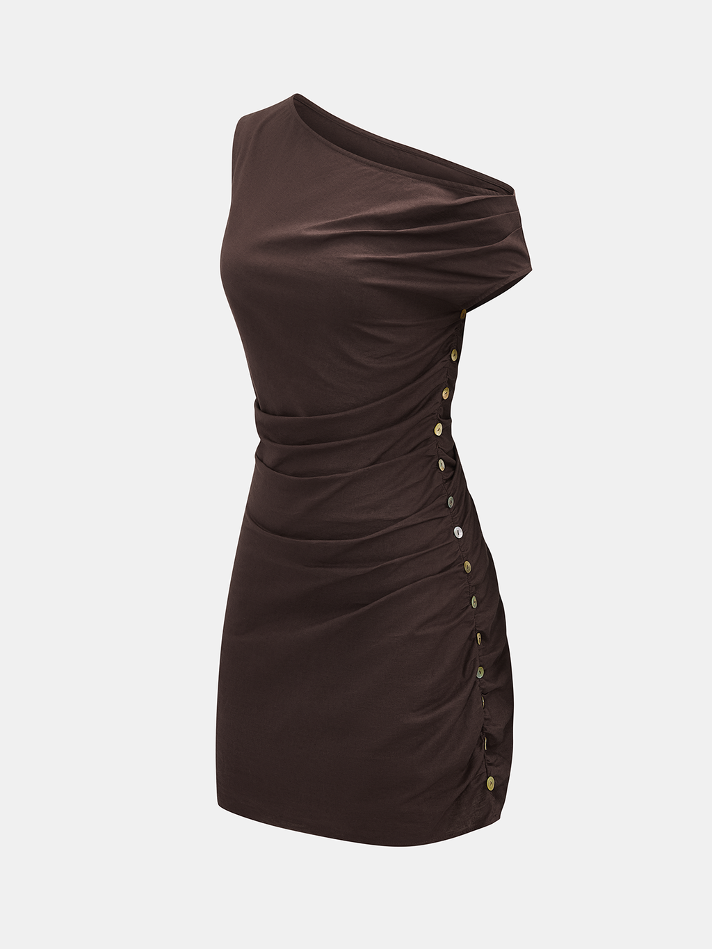 Kurzes One-Shoulder-Kleid aus Baumwollleinen mit Raffungen