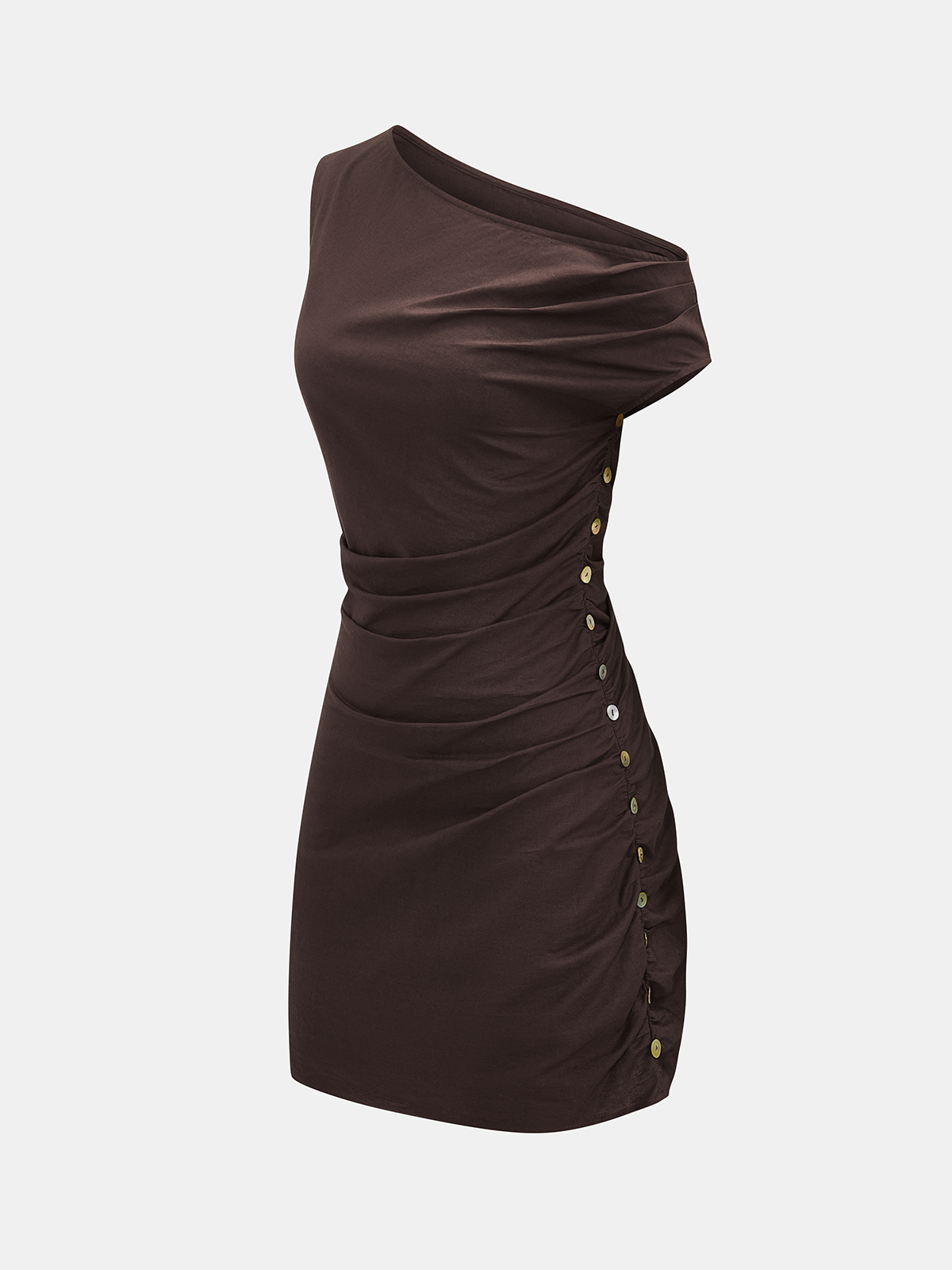Kurzes One-Shoulder-Kleid aus Baumwollleinen mit Raffungen