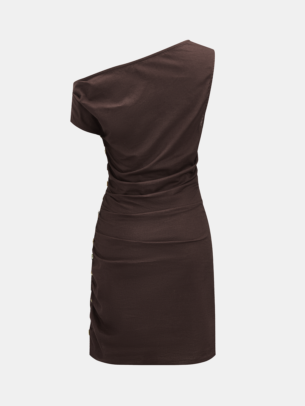 Kurzes One-Shoulder-Kleid aus Baumwollleinen mit Raffungen