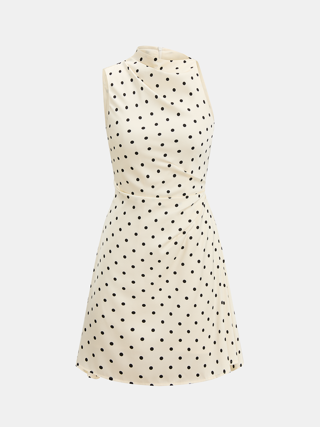 Mini-robe sans manches ruchée à pois