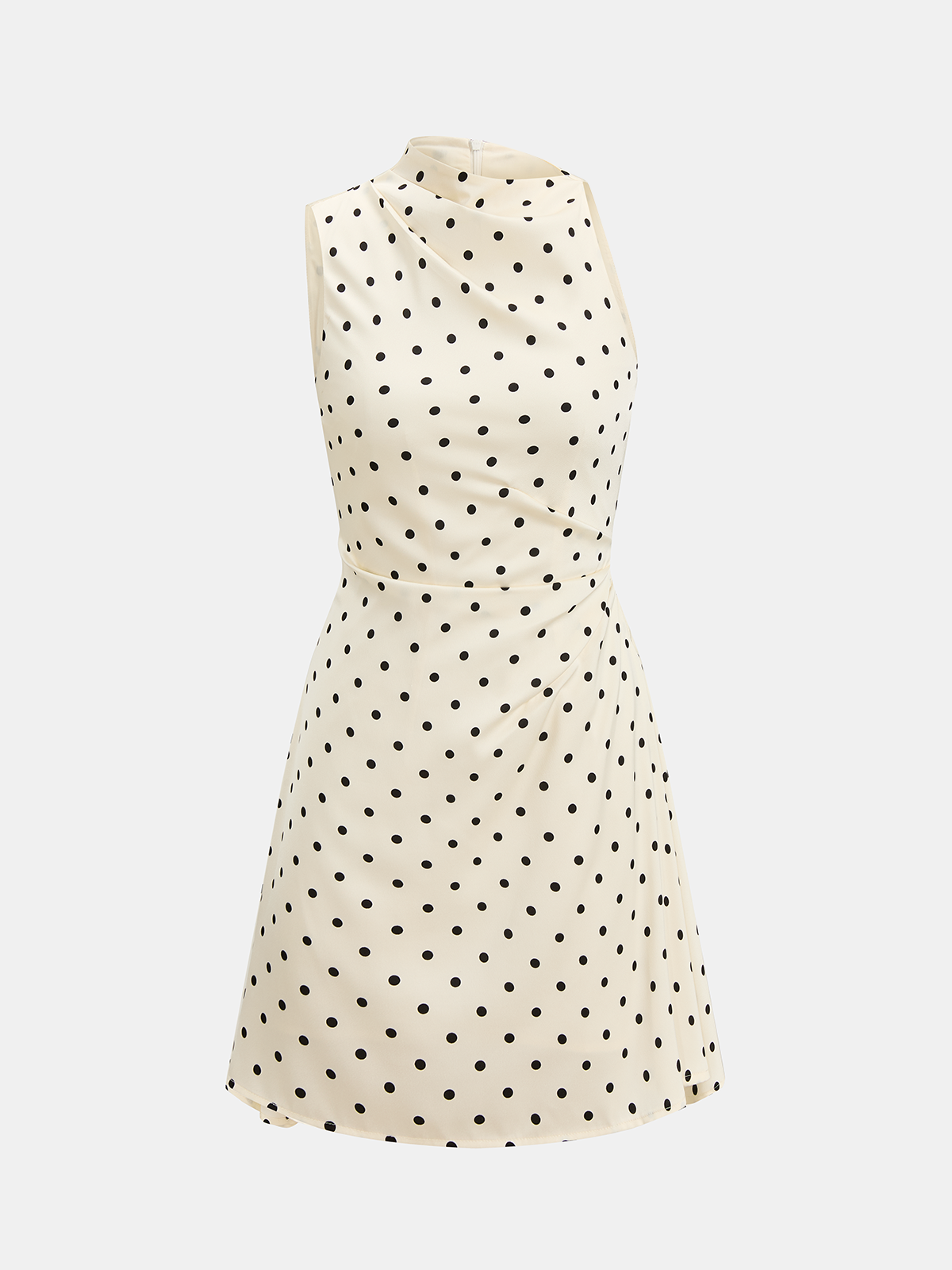 Gepunktetes ärmelloses, gerafftes Minikleid
