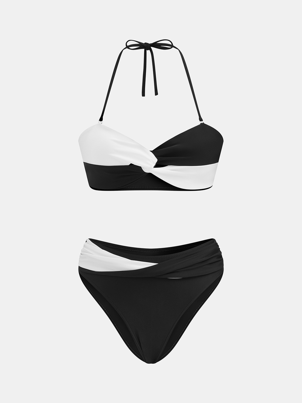 Zweifarbiger Neckholder-Bikini mit Twist-Detail