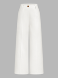 Leinenmischgewebe Hose mit weitem Bein und mittlerer Taille