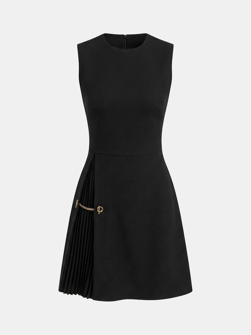 Chain Detail Pleated Sleeveless Mini Dress