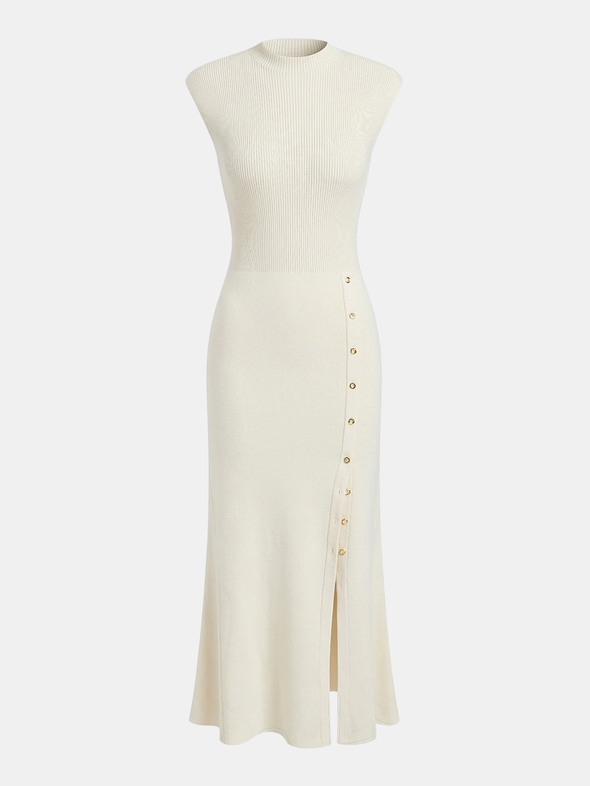 Robe longue en maille côtelée à manches courtes boutonnées