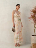 Robe longue sans manches à col bénitier et imprimé tie-dye