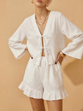 Ensemble Blouse à nouer en coton et Short à volants