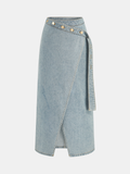 Jupe midi en jean asymétrique boutonnée portefeuille