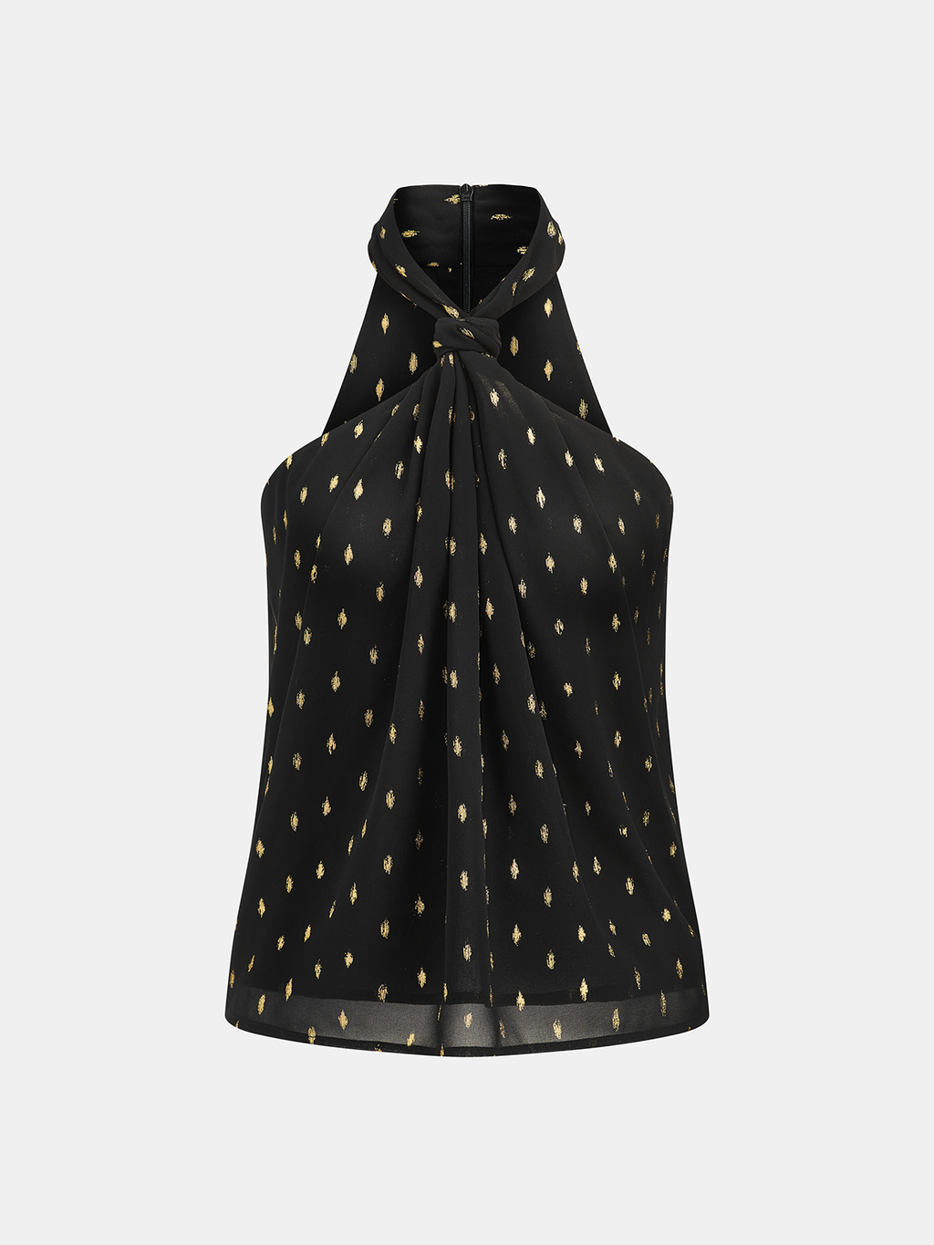 Metallic gepunktetes Oberteil aus transparentem Chiffon mit Neckholder