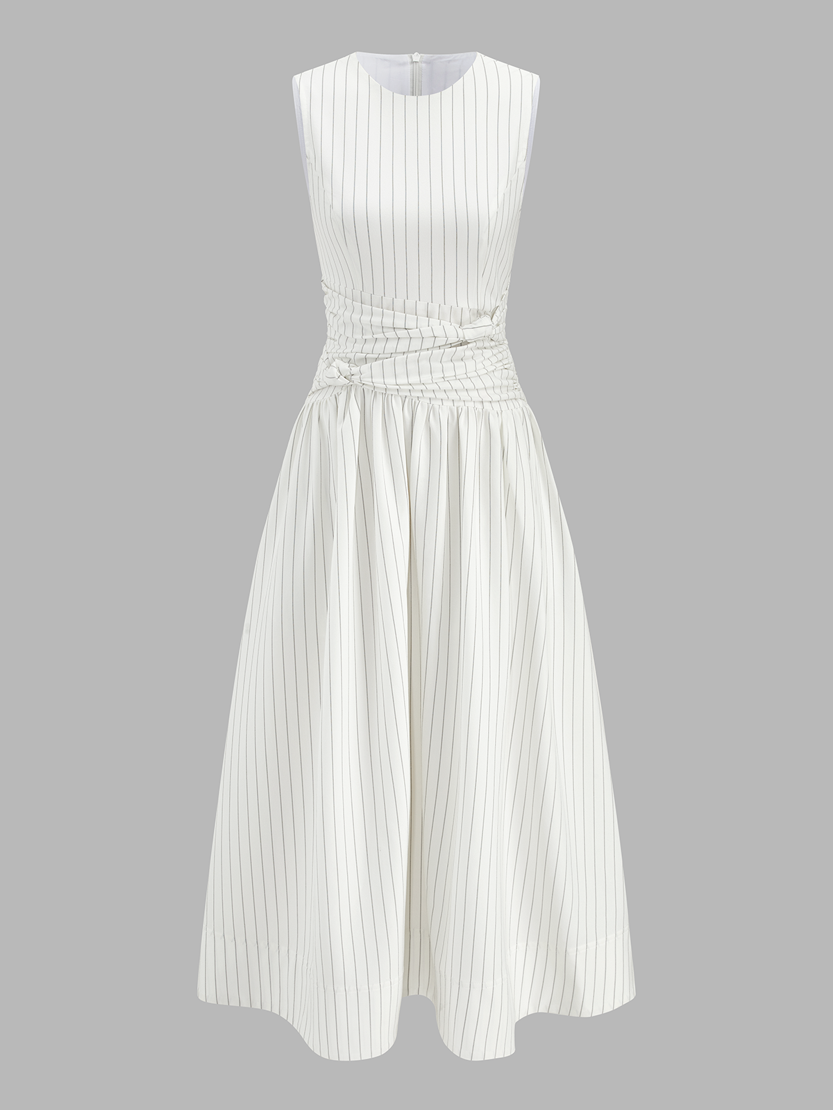 Robe longue froncée sans manches à rayures en mélange de coton