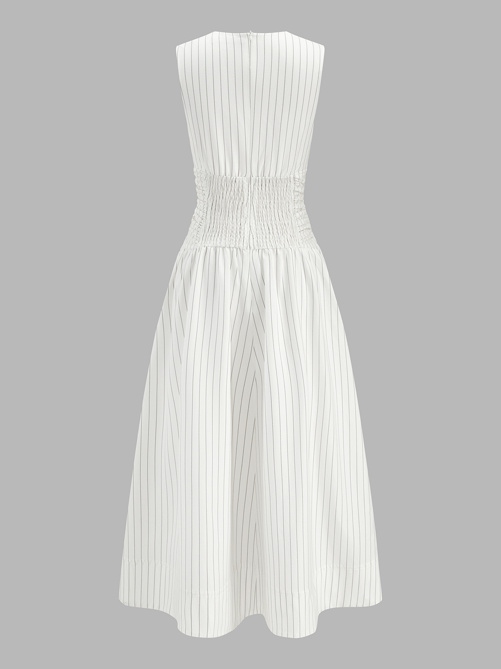 Robe longue froncée sans manches à rayures en mélange de coton