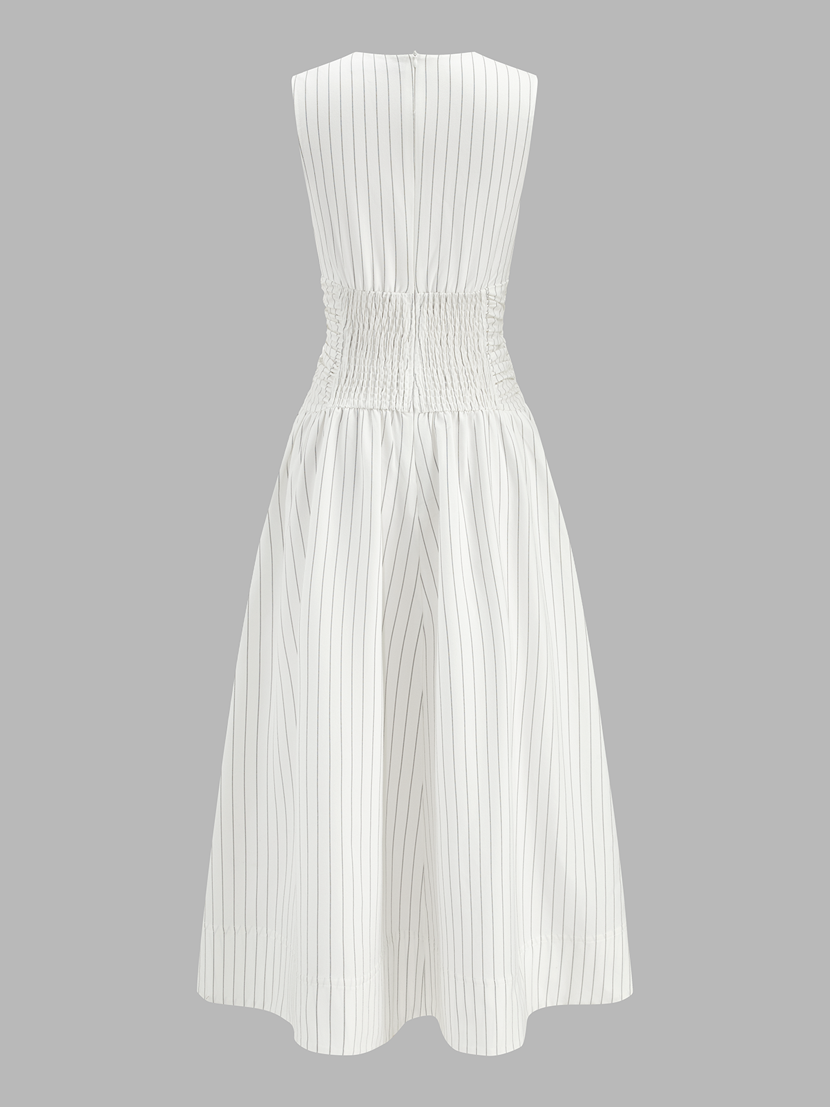 Robe longue froncée sans manches à rayures en mélange de coton