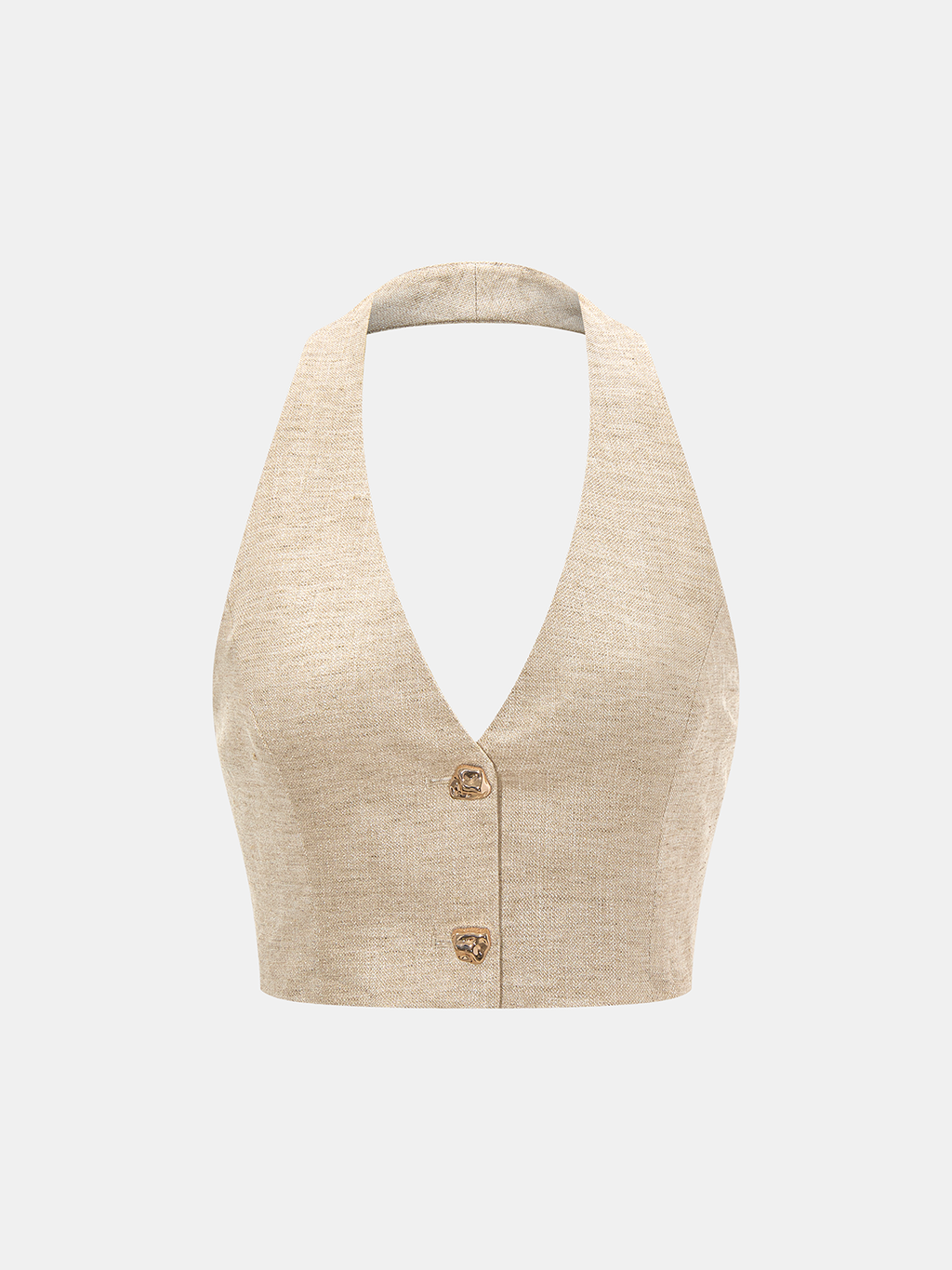 Set aus Neckholder-Crop-Top und Hose aus Leinenmischgewebe