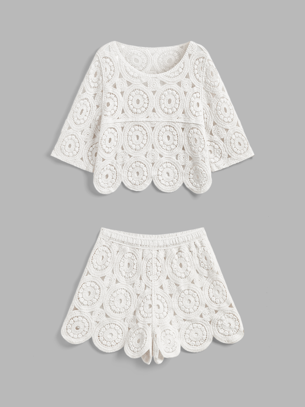 Häkelspitze Kurzarm-Oberteil & Shorts Set