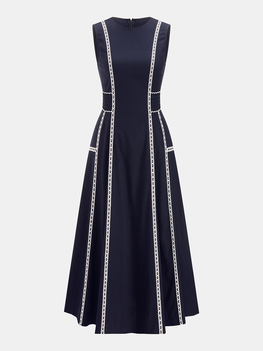 Robe midi sans manches à volants en dentelle contrastante