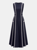 Robe midi sans manches à volants en dentelle contrastante