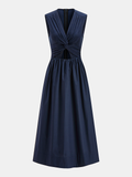 Robe Midi sans Manches Pailletée avec Découpes et Torsade
