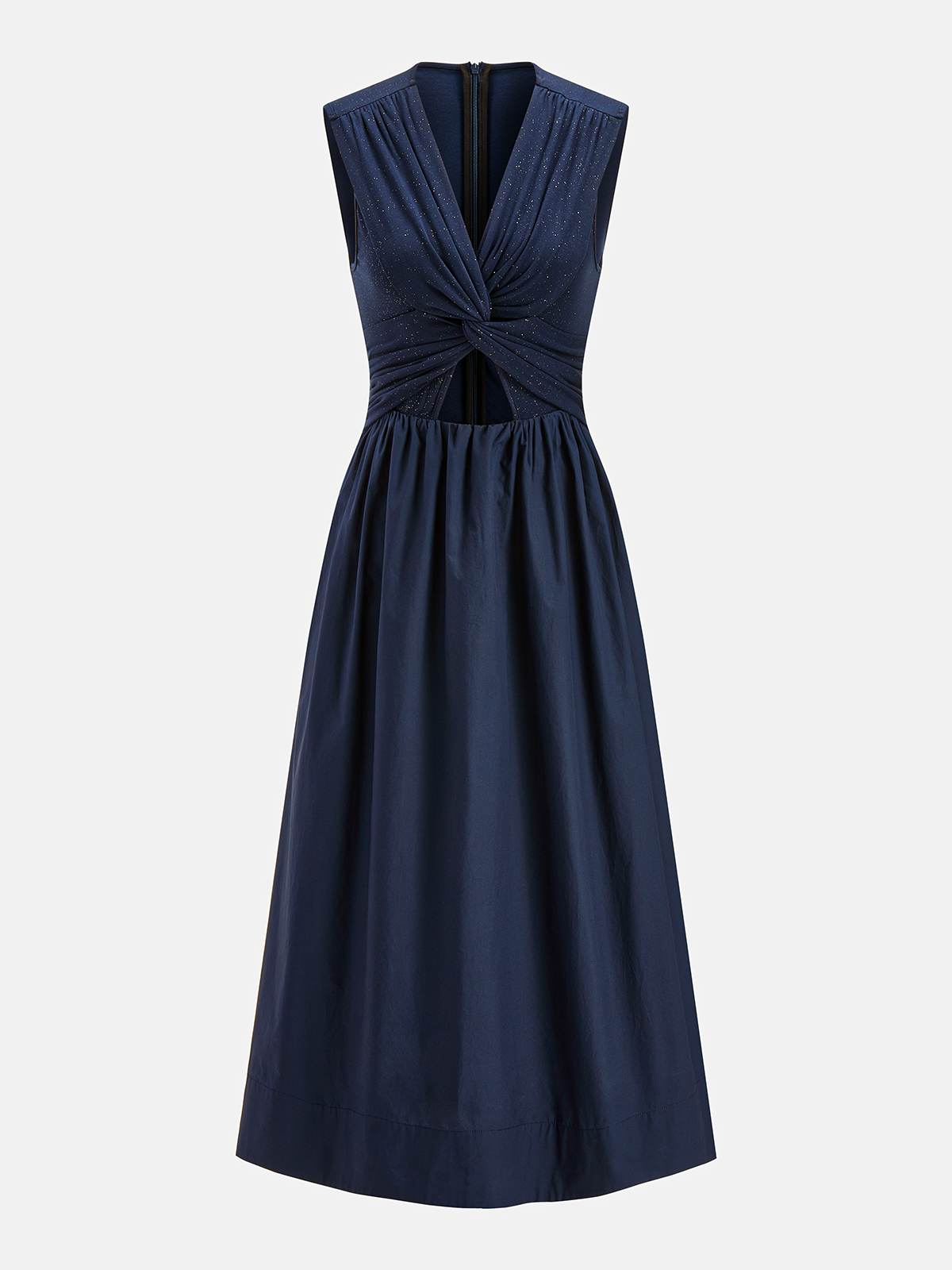 Robe Midi sans Manches Pailletée avec Découpes et Torsade