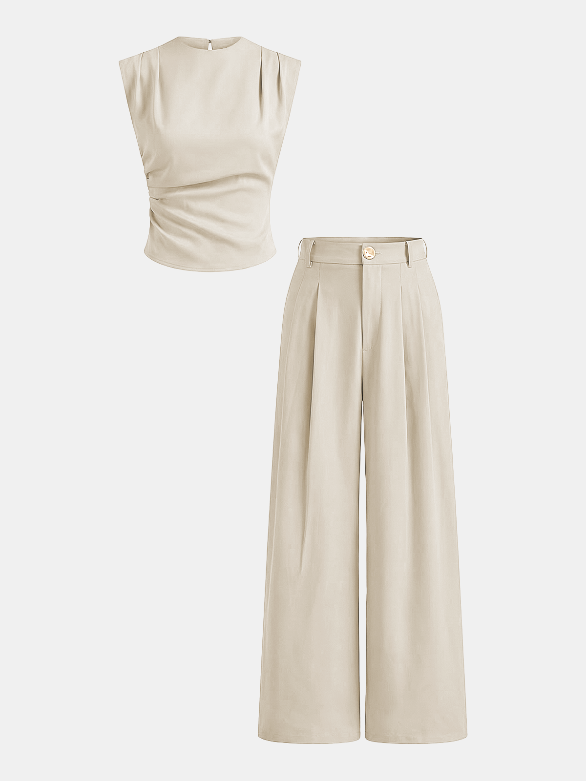 Ensemble haut froncé sans manches et pantalon plissé