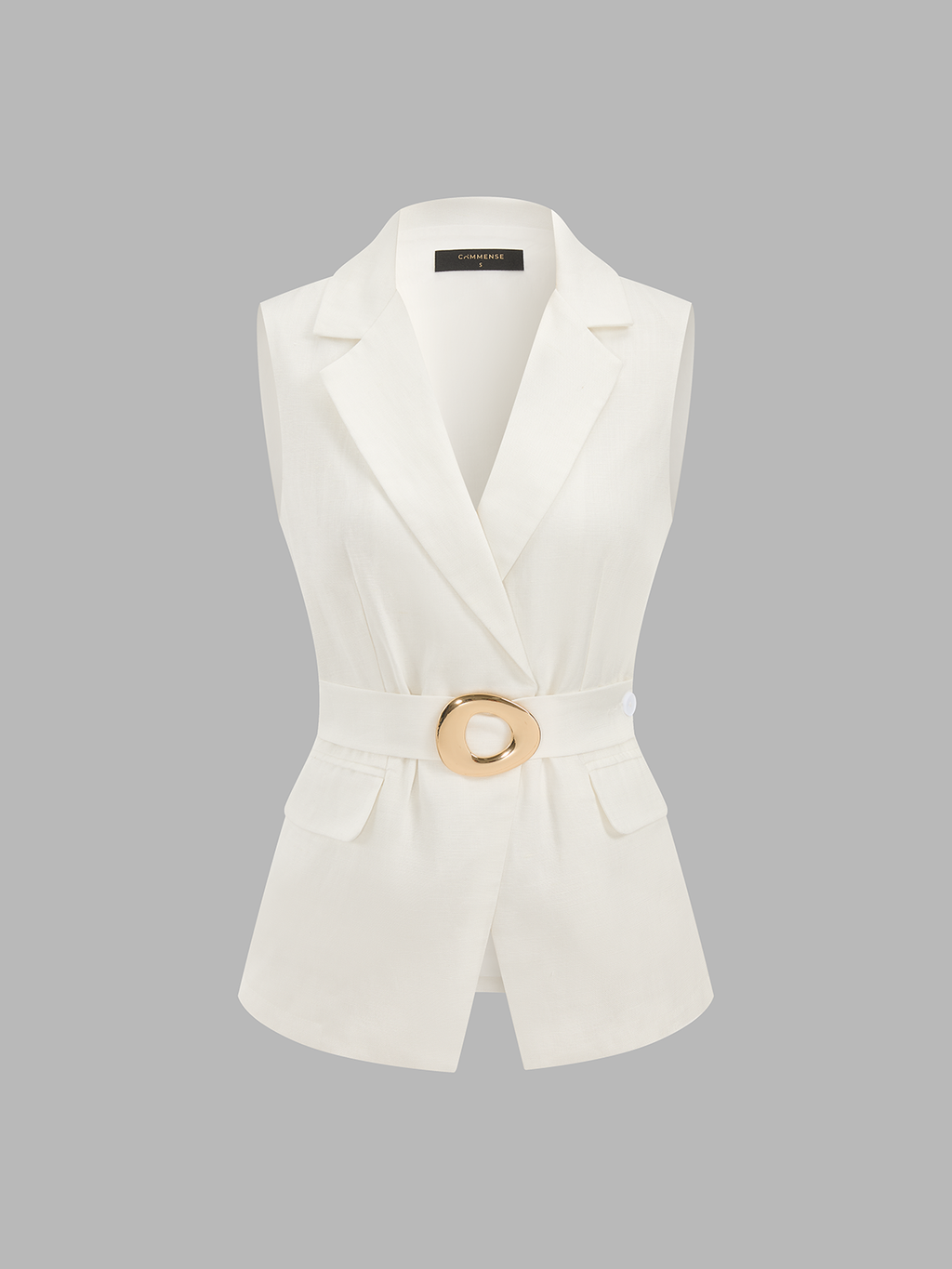 Ärmellose Blazerweste aus Leinenmischung mit Metallschnalle
