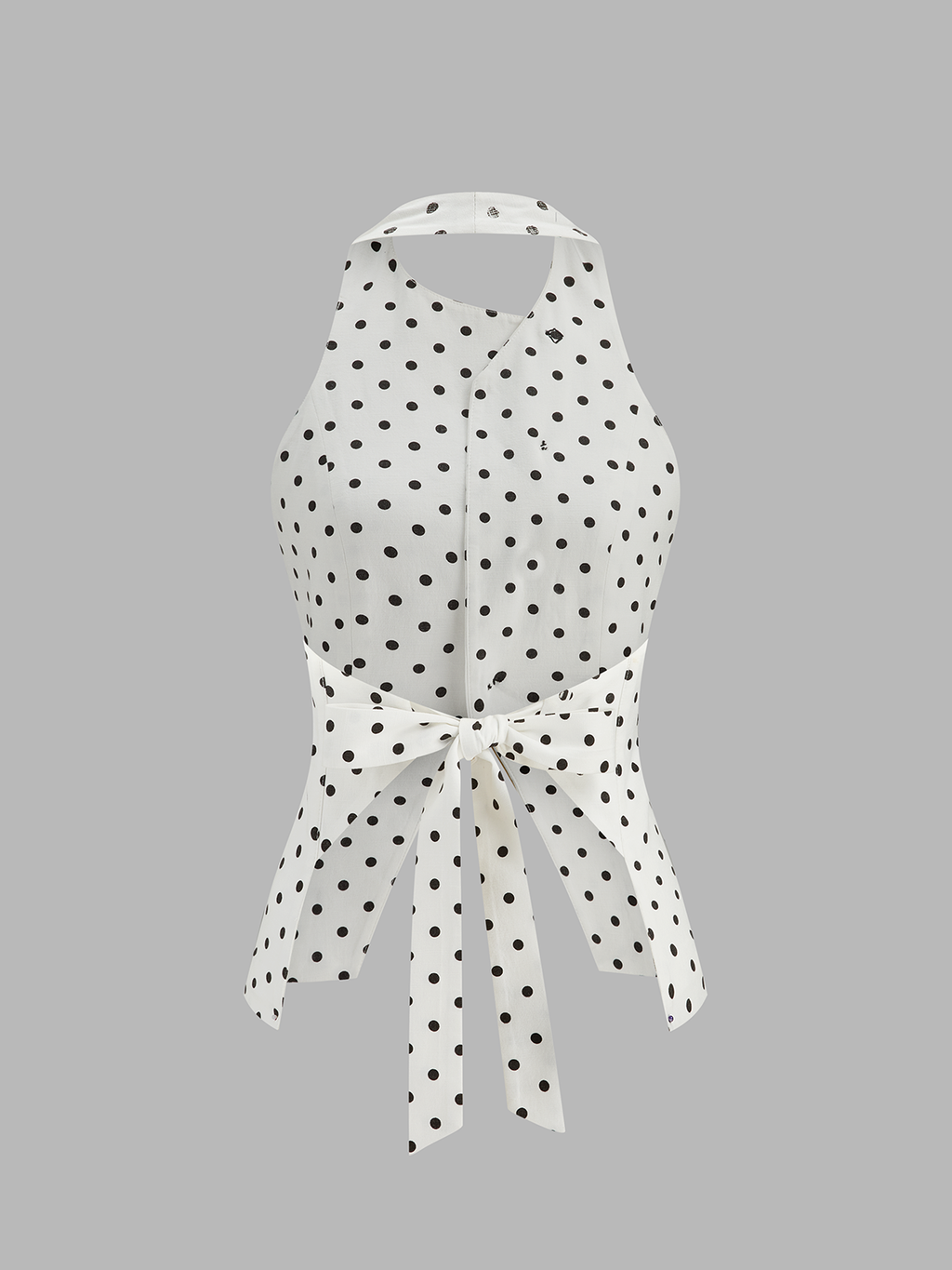 Gepunktetes Neckholder-Oberteil mit Zierknöpfen und Bindebändern