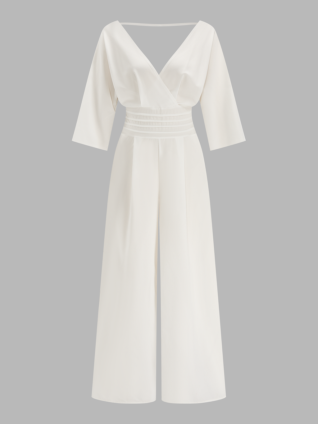 V-Ausschnitt Fledermausärmel Jumpsuit mit weitem Bein