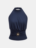 Perlenbesetztes gerafftes Neckholder-Top
