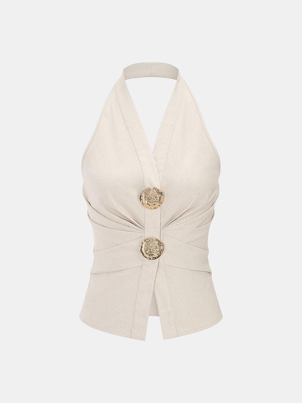 Set aus Leinenmix Neckholder-Oberteil und Hose mit Raffung