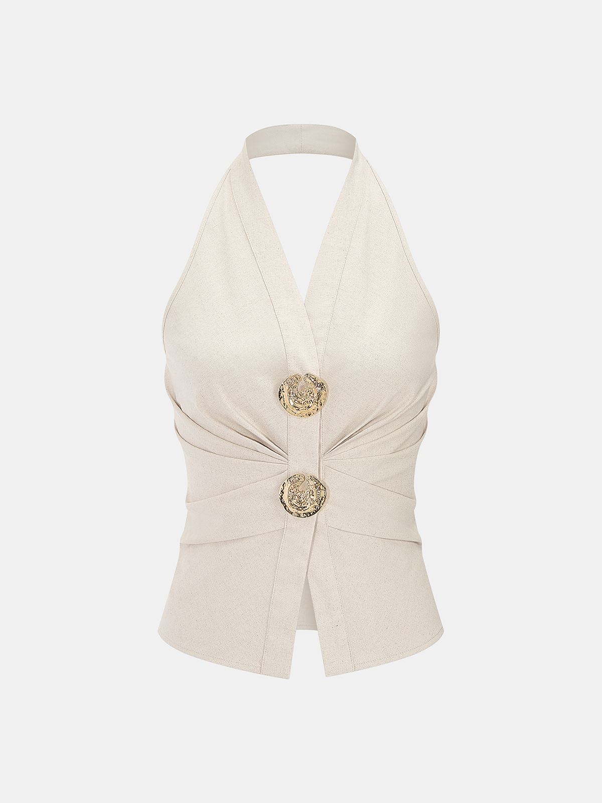 Set aus Leinenmix Neckholder-Oberteil und Hose mit Raffung