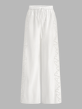 Seiten Schnürung Bestickte Baumwollhose mit Kordelzug