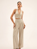 Set aus Neckholder-Crop-Top und Hose aus Leinenmischgewebe