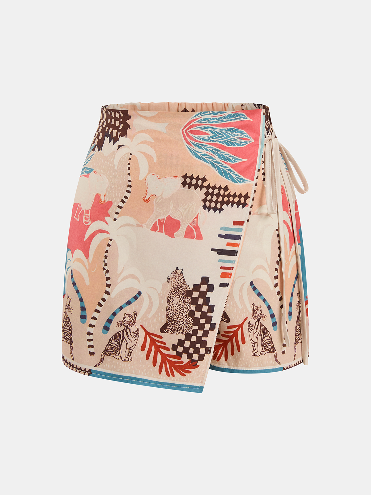 Jupe-short portefeuille imprimé animal avec lien à la taille
