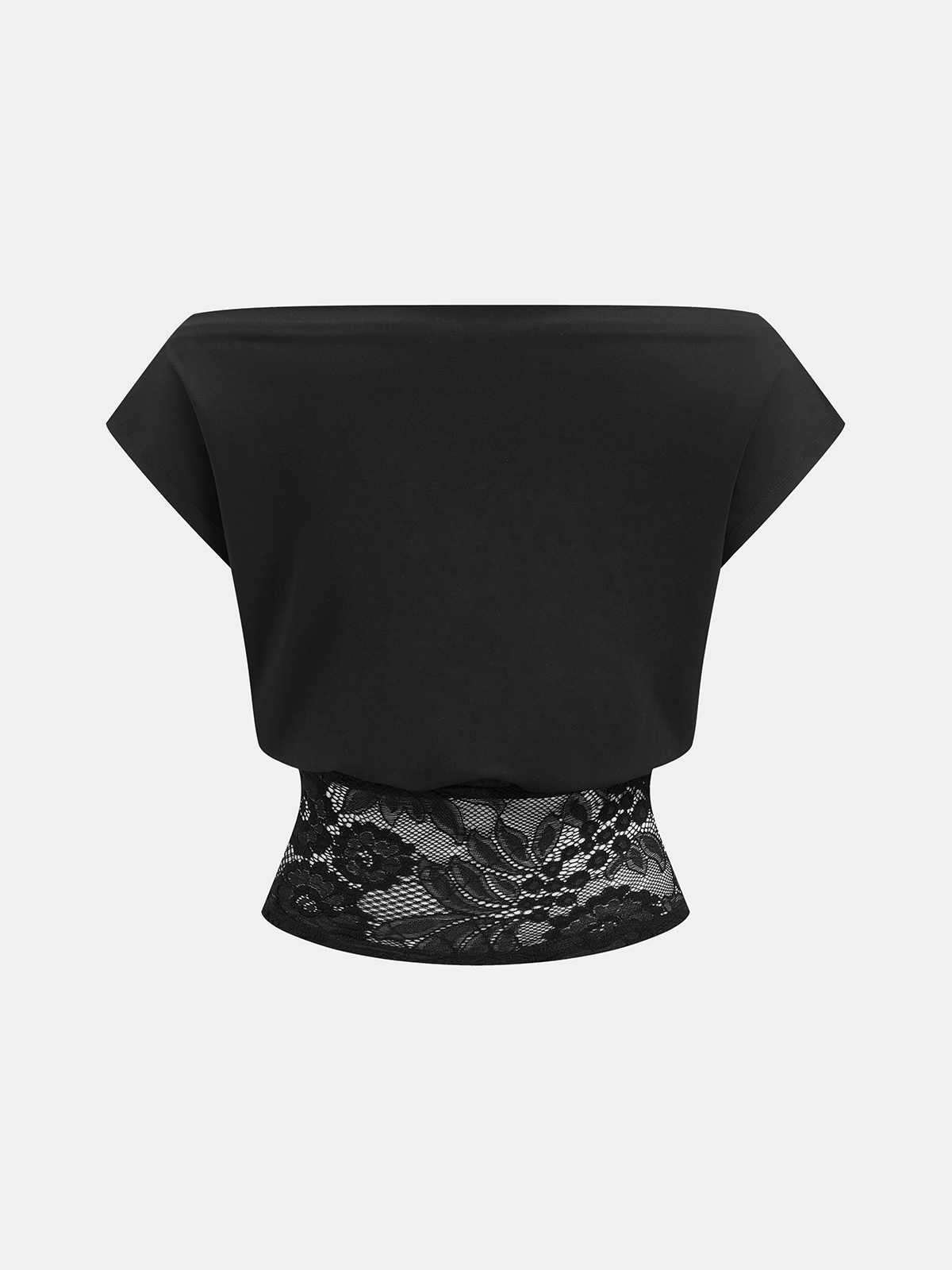 Schulterfreie, bauchfreie Bluse mit Spitze