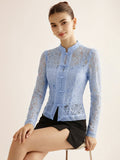 Frog Closure Lace Mandarin Collar Blouse