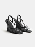 Strappy Square Toe Wedge Sandals