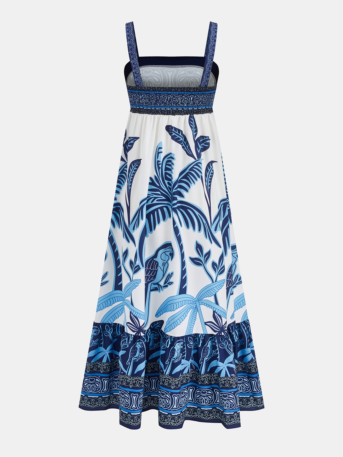 Robe longue étagée à imprimé tropical