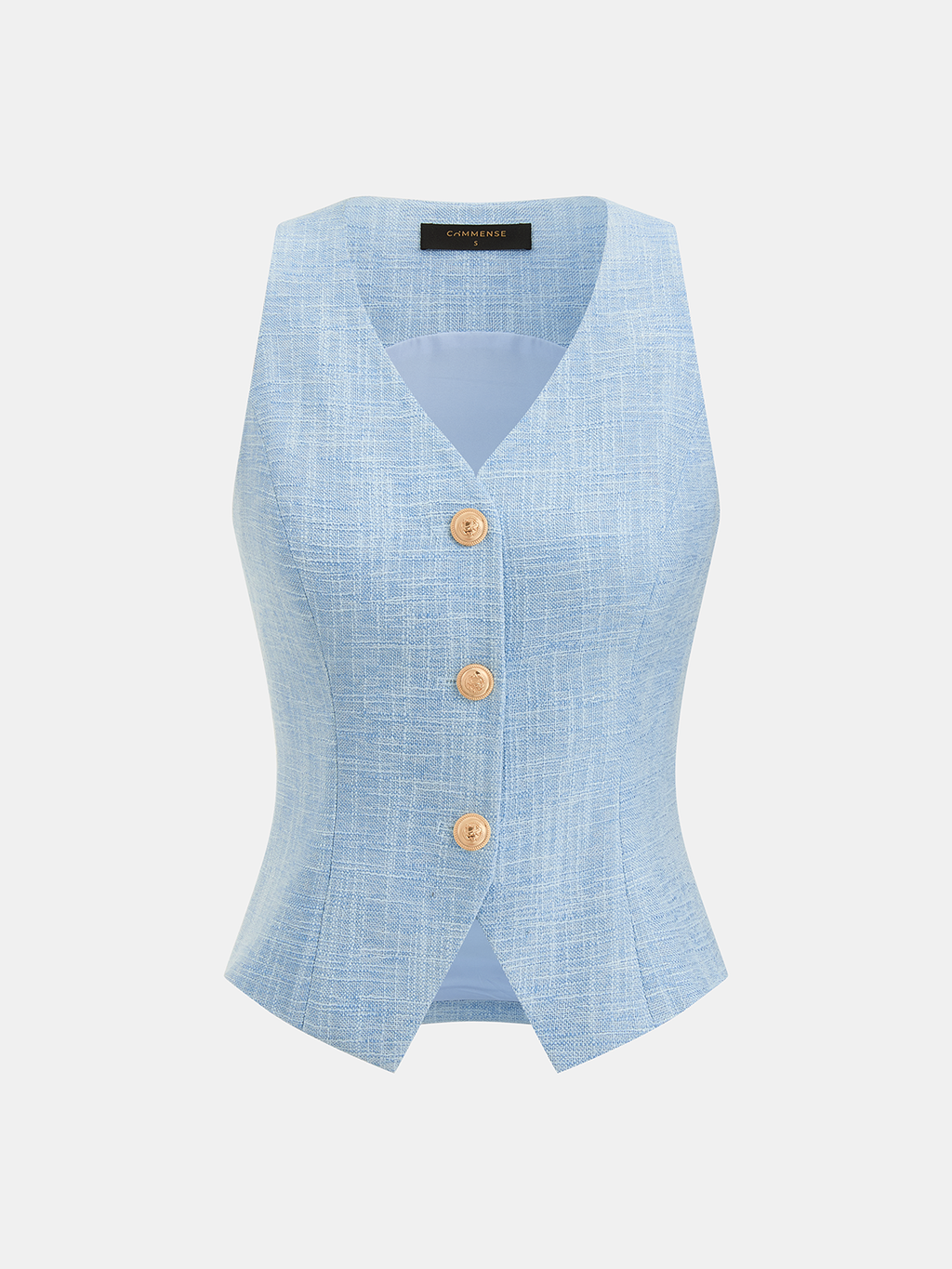 Strukturierte Metallknopf-Weste & Shorts-Set