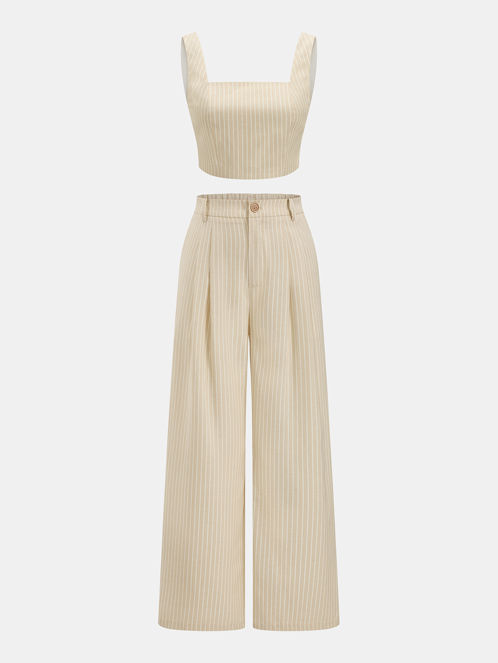 Ensemble crop top et pantalon rayé en lin mélangé