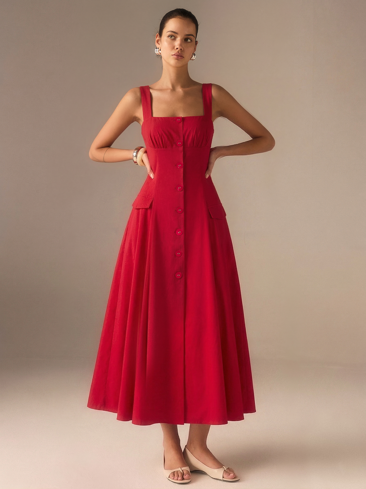 Maxikleid aus Baumwollmischung mit Knopfleiste