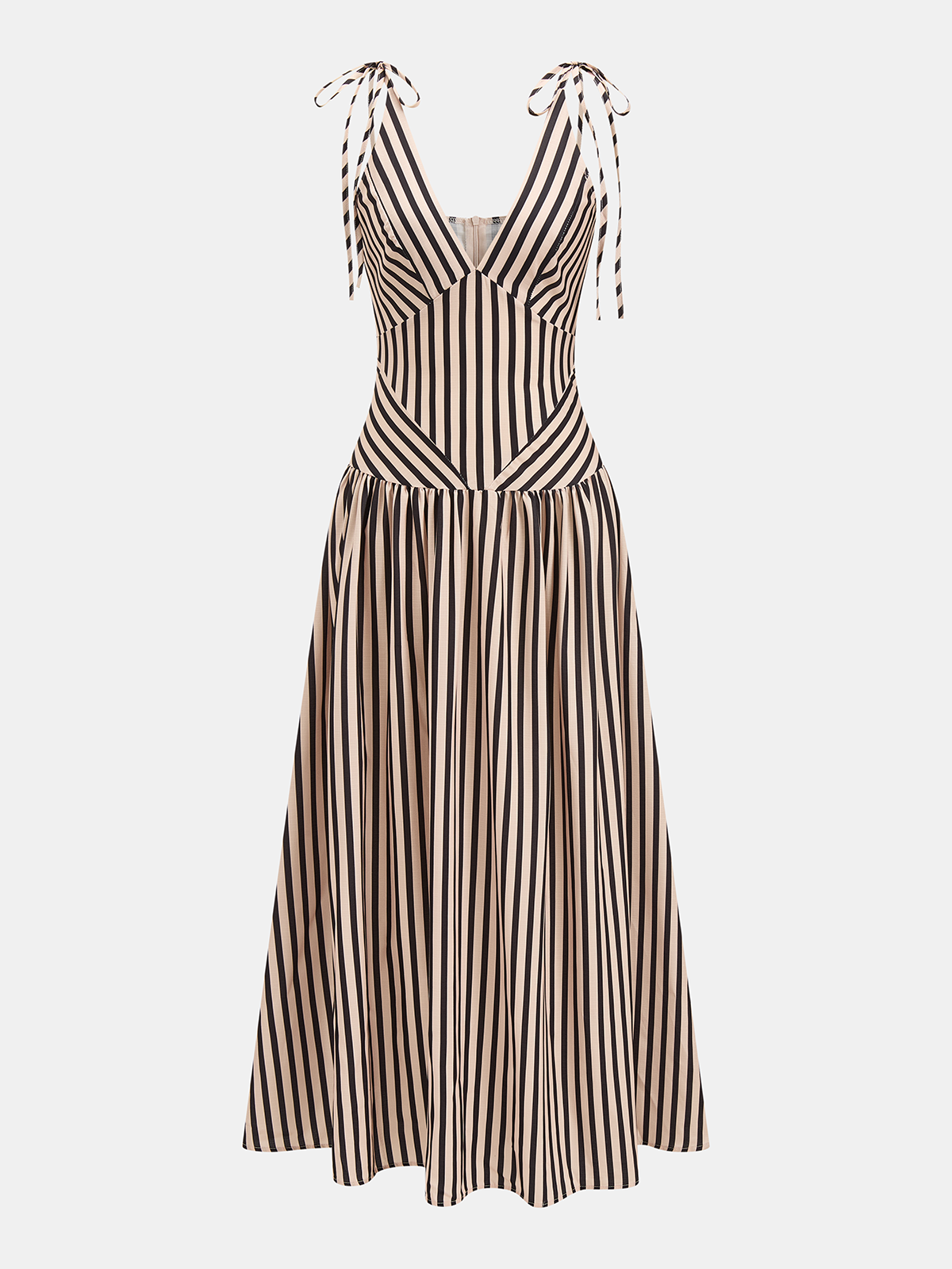 Robe longue rayée à encolure en V et fines bretelles