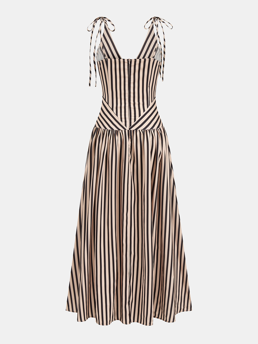Gestreiftes Maxikleid mit V-Ausschnitt und Bindeträgern