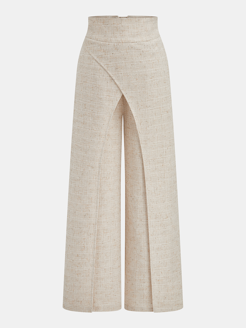 Hose mit Textur, Überlappungsdetails, Schnürung in der Taille und weitem Bein